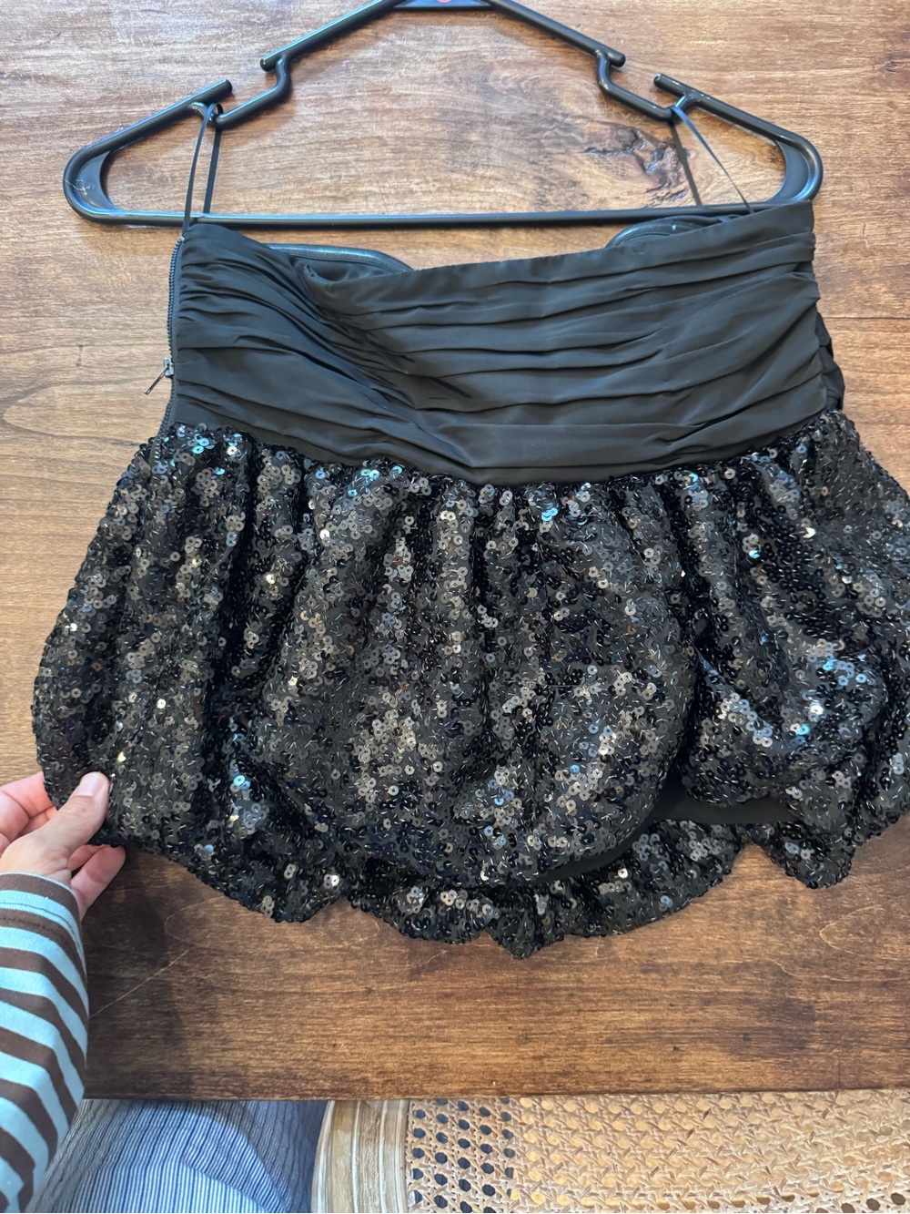 Black Strapless Sequin Bow Bustier Top - Picture 2 of 5